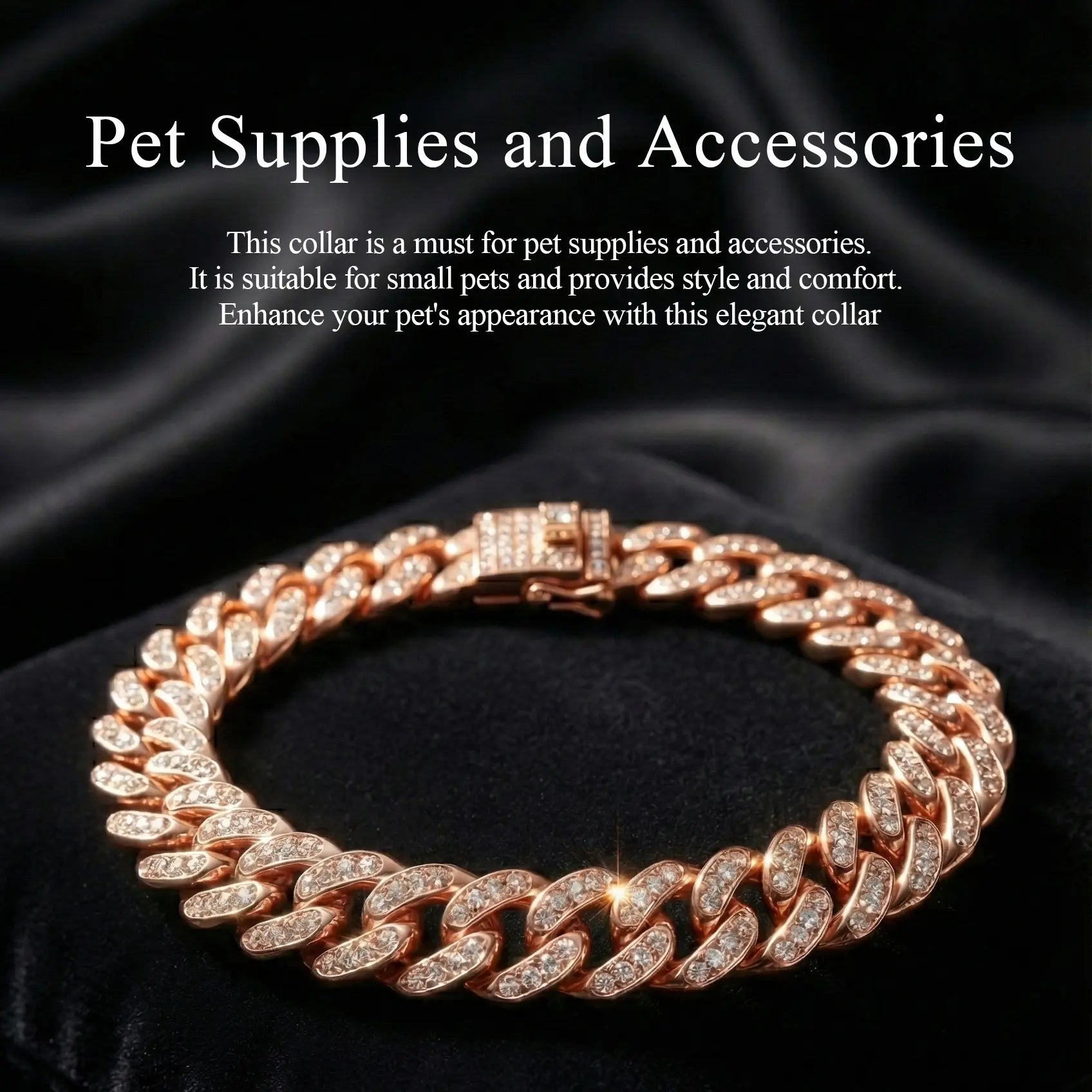 BenOphis Rose Gold Metal Cuban-Style Cat & Dog Necklace - Crystal & Bowtie Pet Neck Accessory, Safety Clasp, for Medium-Large Cats & Small Dogs, All-Seasons Animals Jewelry