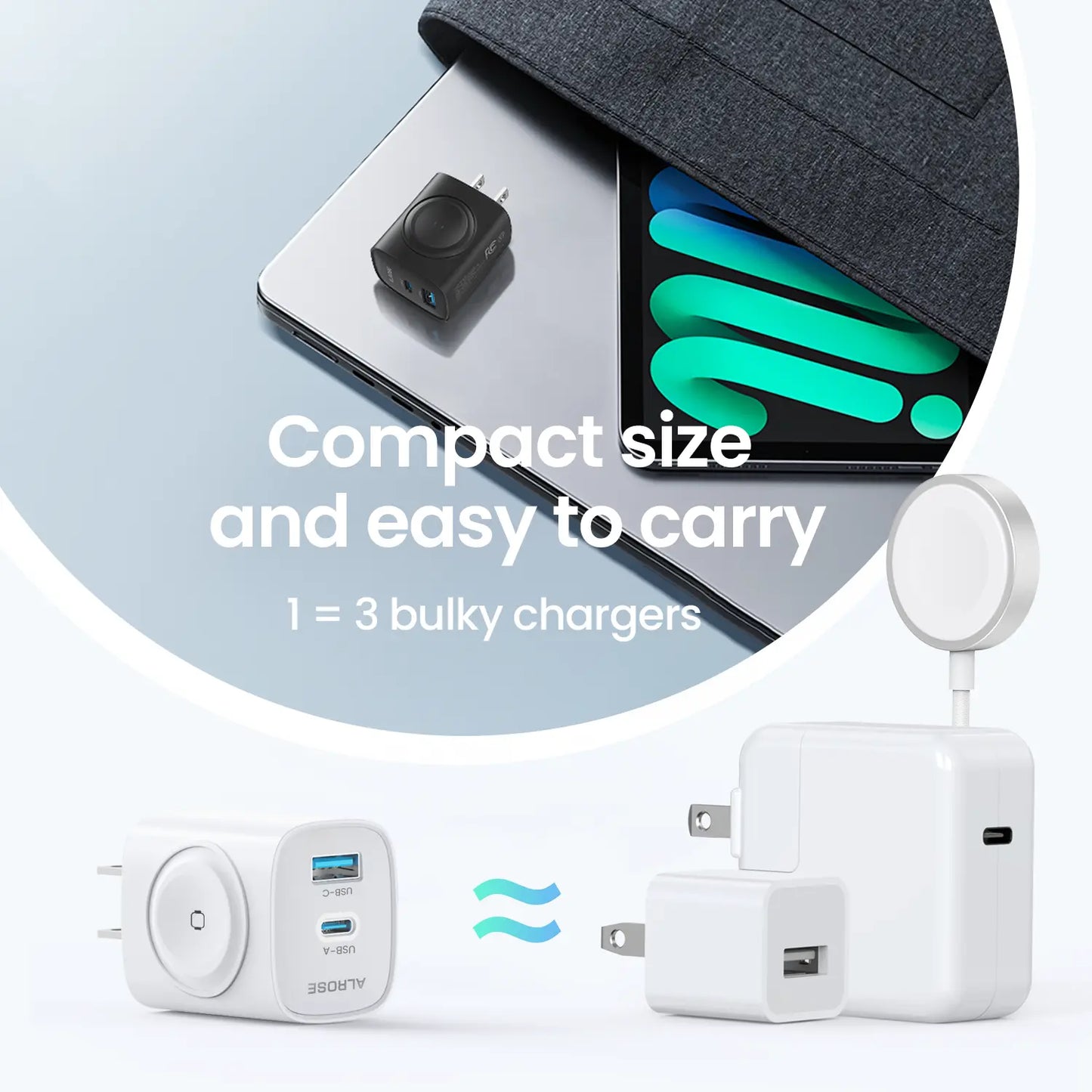 TOPADRE 3-in-1 Magnetic Wireless Cordless PD USB-C Wall Charger Block - 20W Fast Charging, Includes Cable, Compatible with iWatch Ultra/9/8/7/6, iPhone 17/17 Pro/16/16 Pro/15 Series, Electronic Cellphone