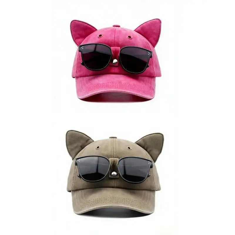 Y2K Cat Ear Trucker Hat with Detachable Sunglasses
