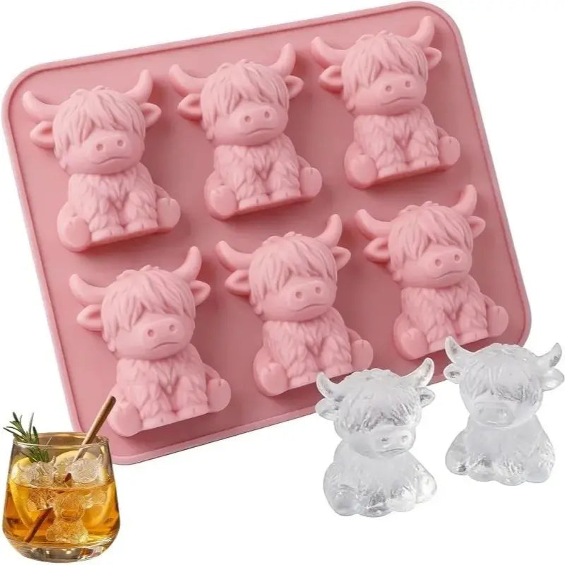 Moule à glaçons Mini Vache Highland, Glaçons mignons en 3D pour boissons, fêtes et cadeaux, Parfait pour agrémenter vos boissons
