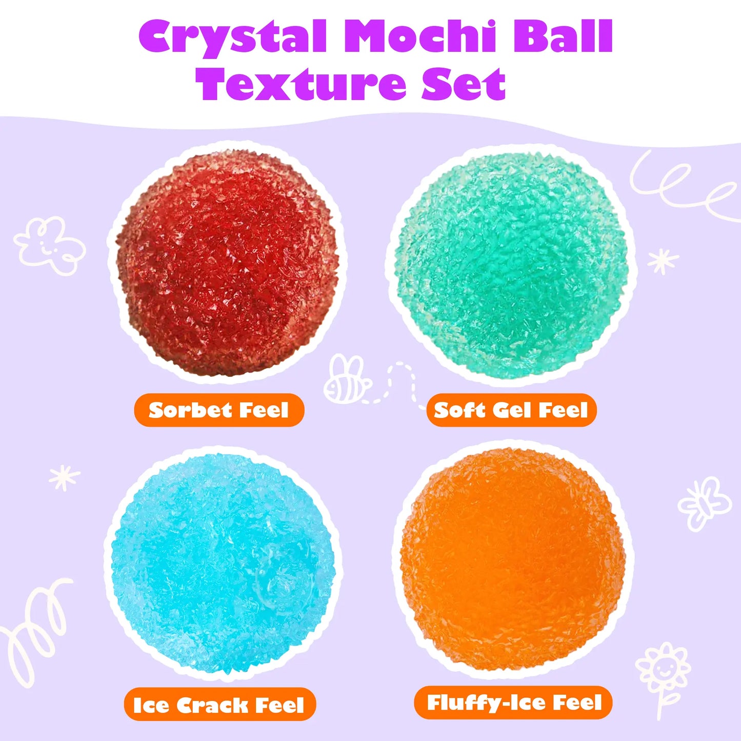 Handcrafted Crystal Mochi Ball Squishy Toy Handmade TPR Soft Stress Relief Fidget Sensory Grippie Set for Relaxation and Gift Giving