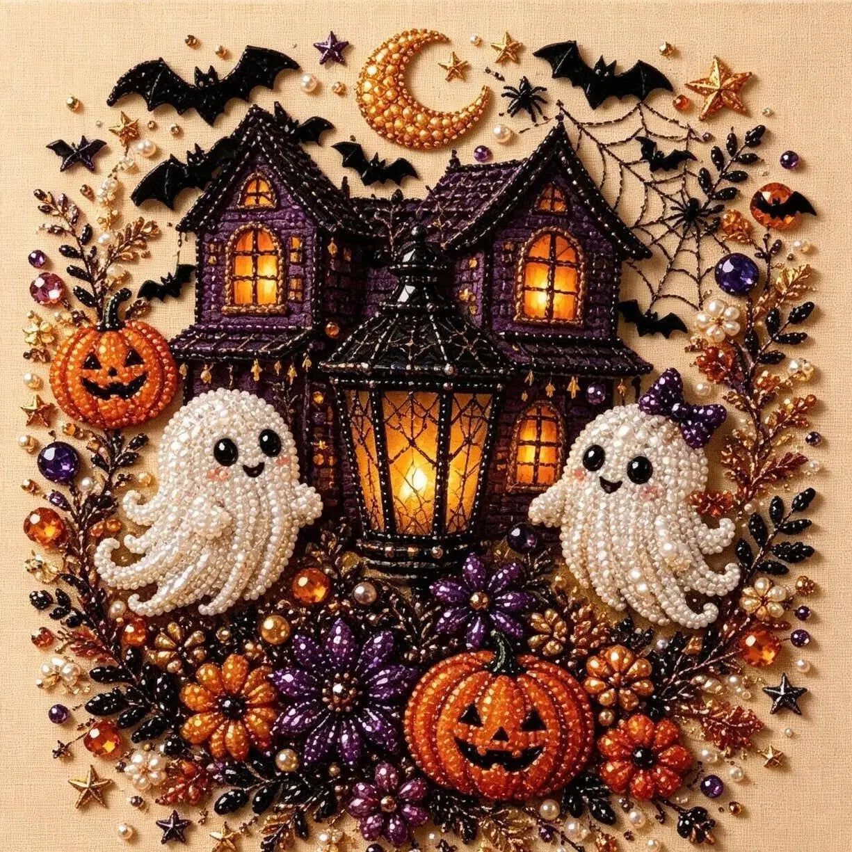 Kit de arte DIY de fantasmas de Halloween con perlas – Regalo de manualidades 3D espeluznante y bonito para la decoración del hogar en otoño