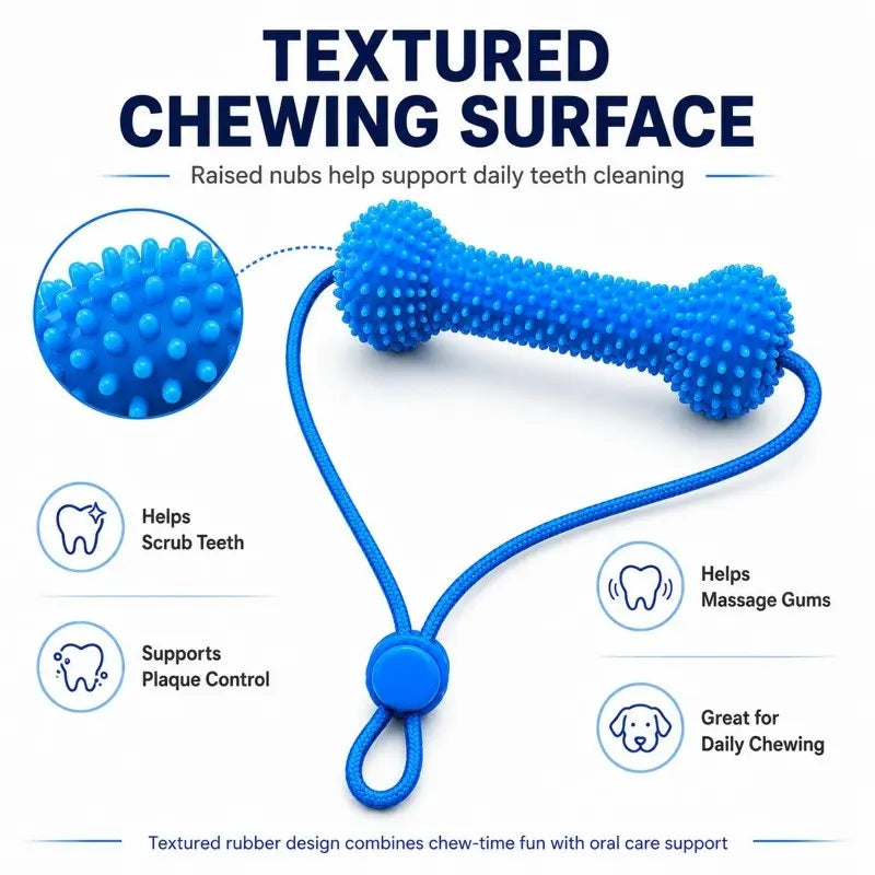 Adjustable Neck Strap Dog Tooth Cleaning Chew Stick – Bite-Resistant Rubber Pet Oral Care Toy