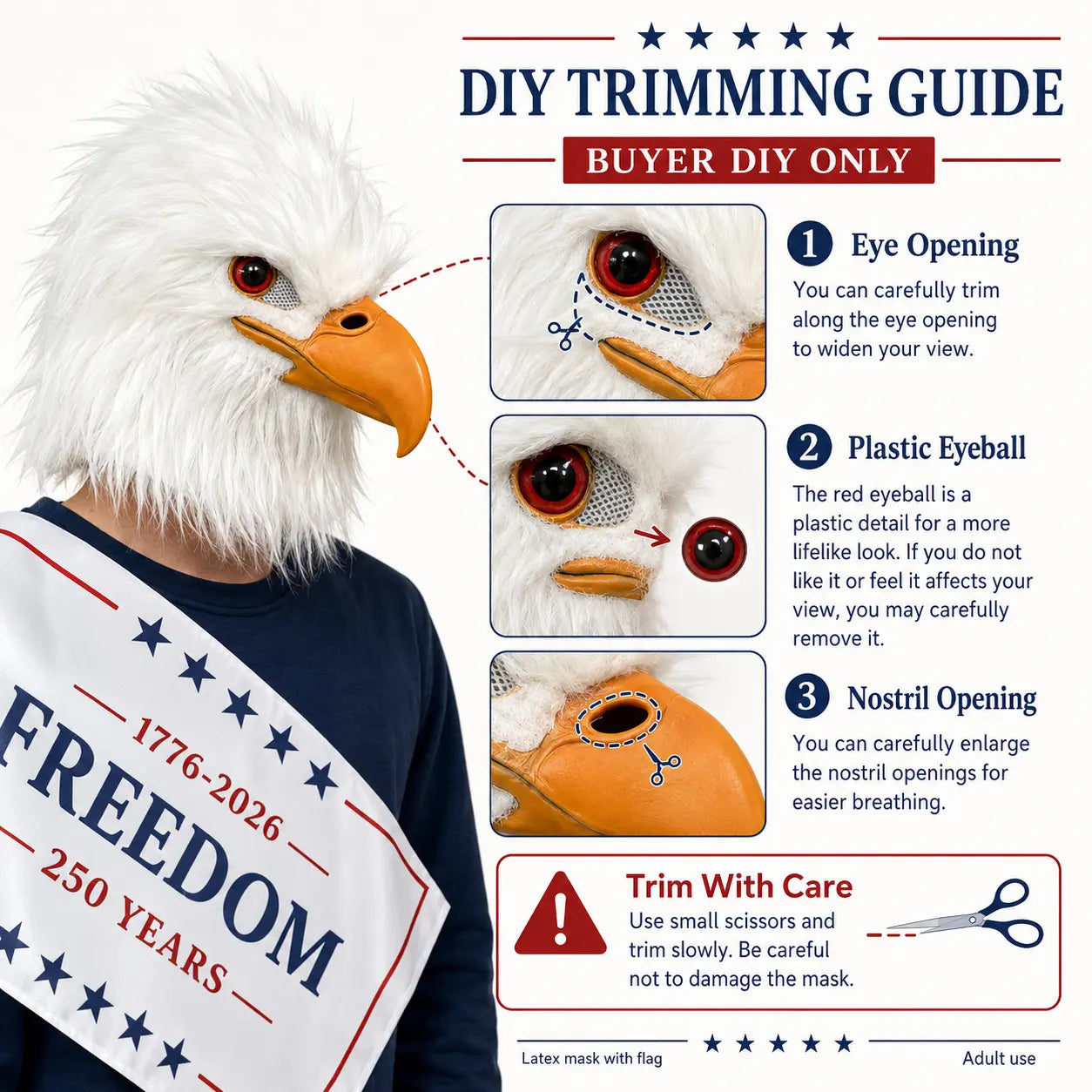 Patriotic Eagle Latex Mask for Fourth of July Halloween and Party Cosplay