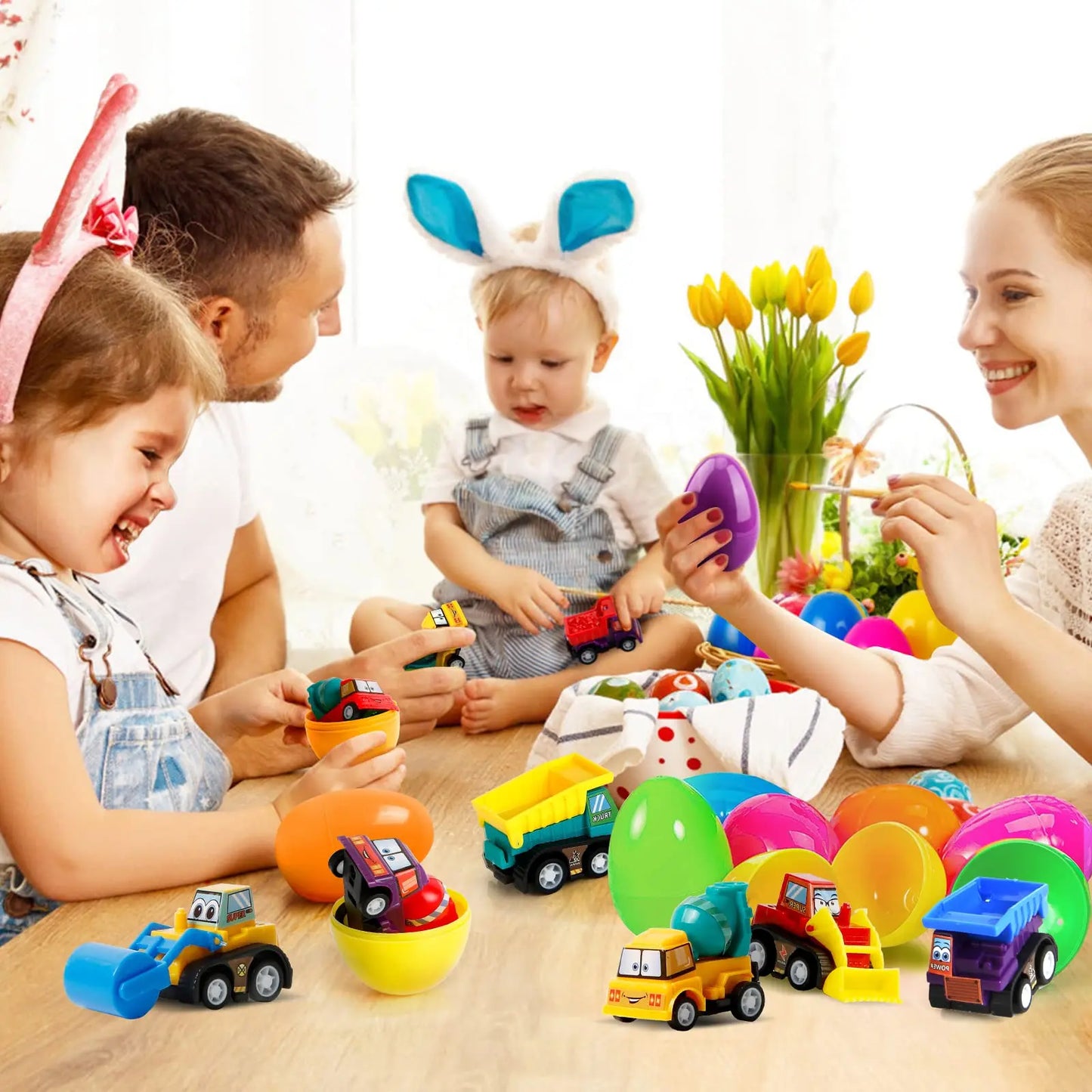 12 Pre-filled Easter Eggs with Pull-Back Engineering Construction Toys