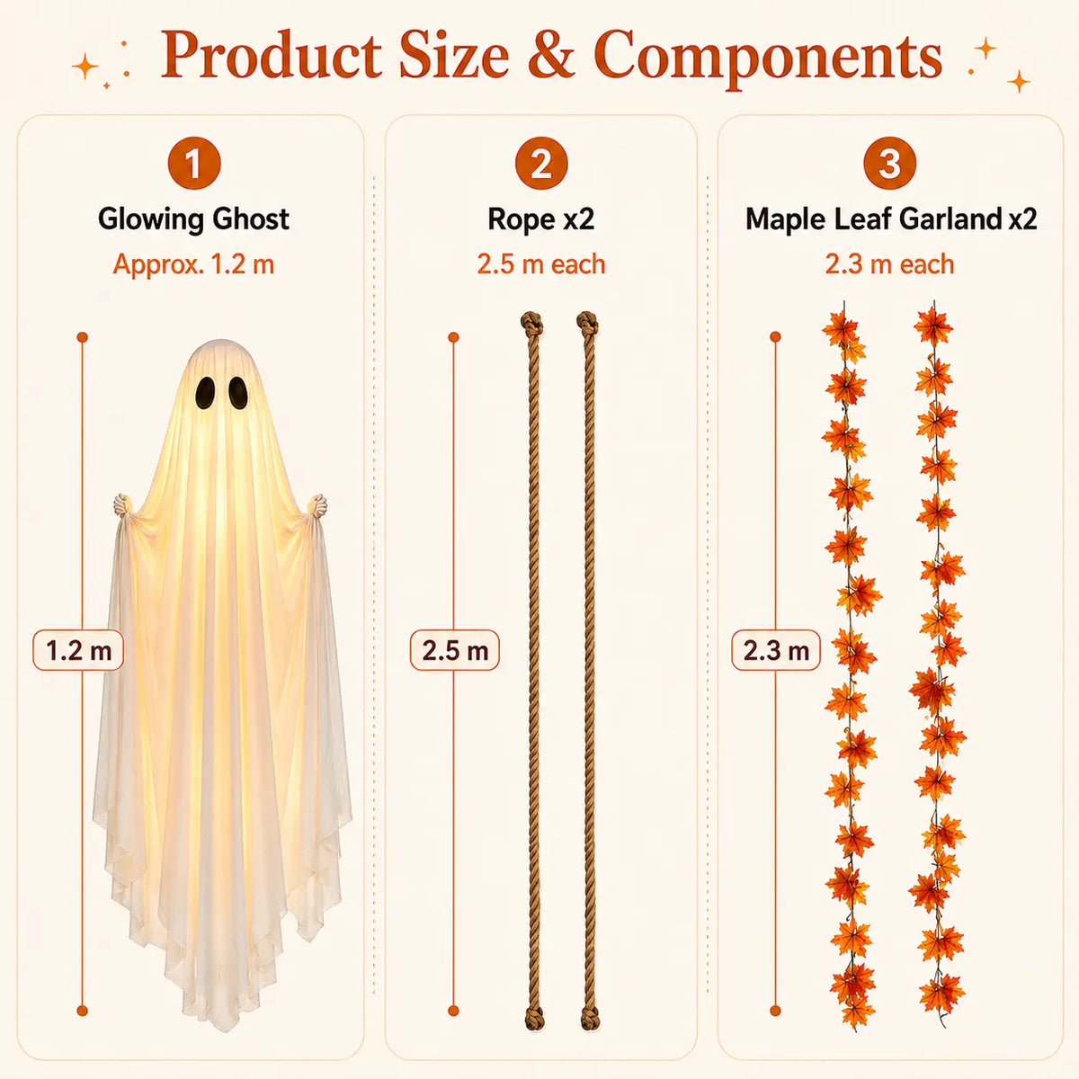 1.2m Spooky Lighted Hanging Ghost Halloween Decoration – Remote Control LED Swinging Decor with Garland