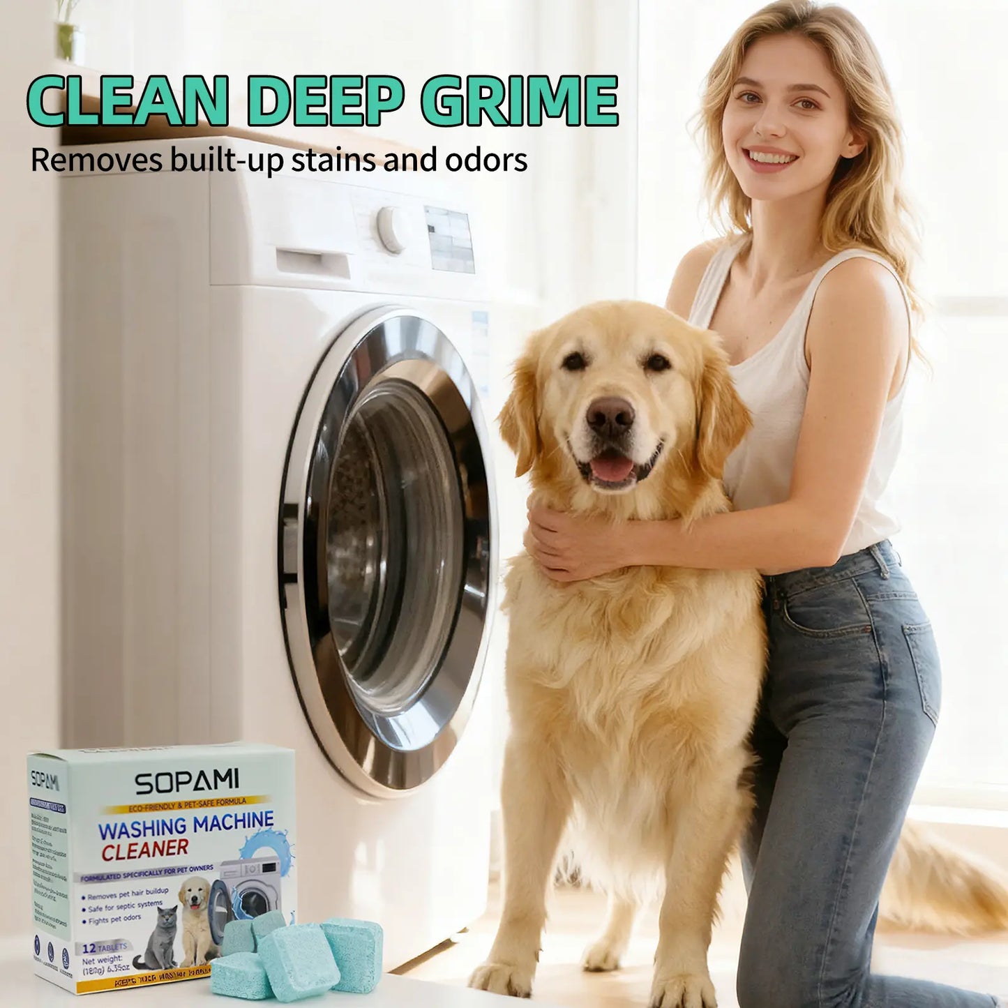 Eco-Friendly Washing Machine Cleaner 12 Tablets Removes Pet Hair Buildup