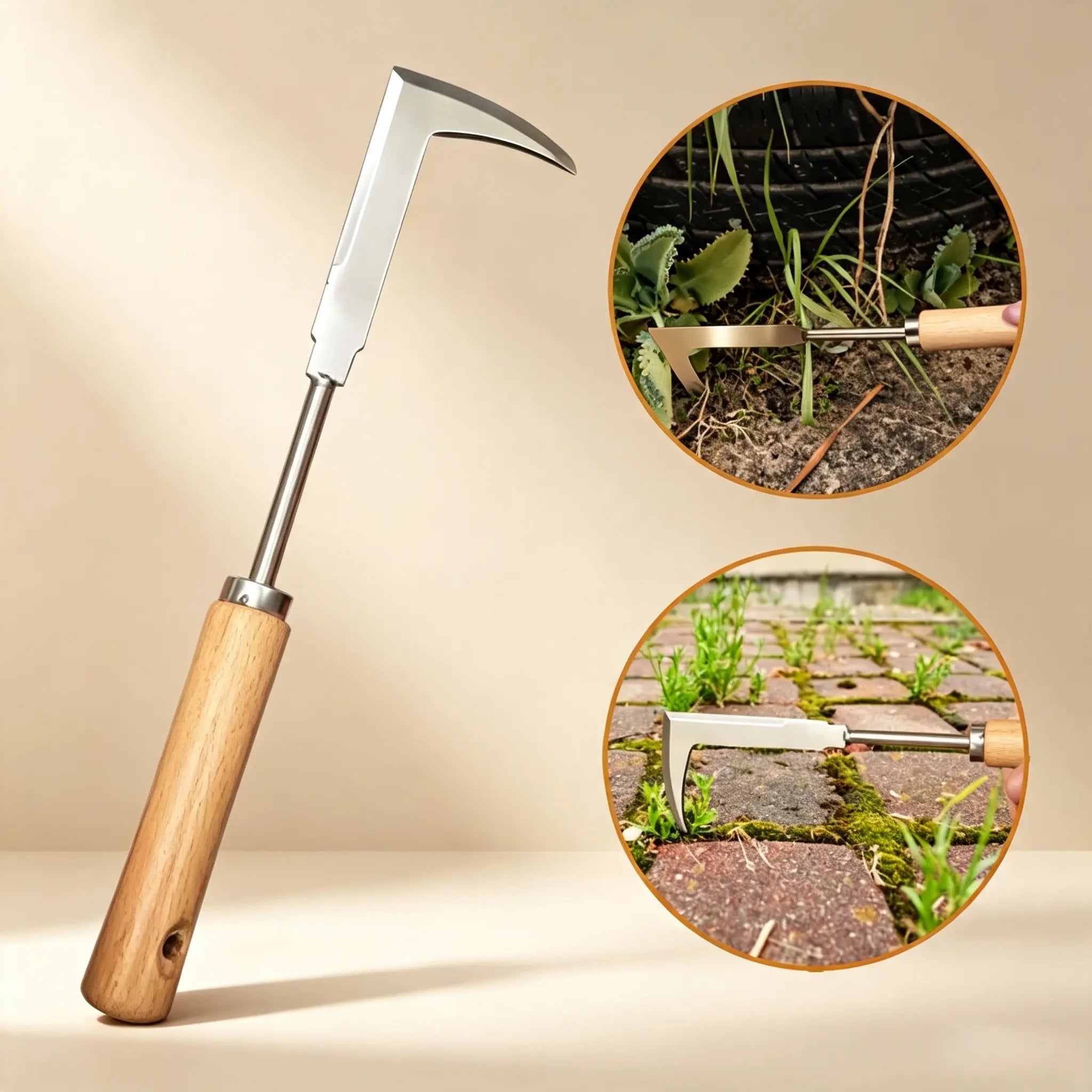 Stainless Steel Crevice Weeder with Ergonomic Wooden Handle – Manual Weed Remover for Patio, Pathways & Yard