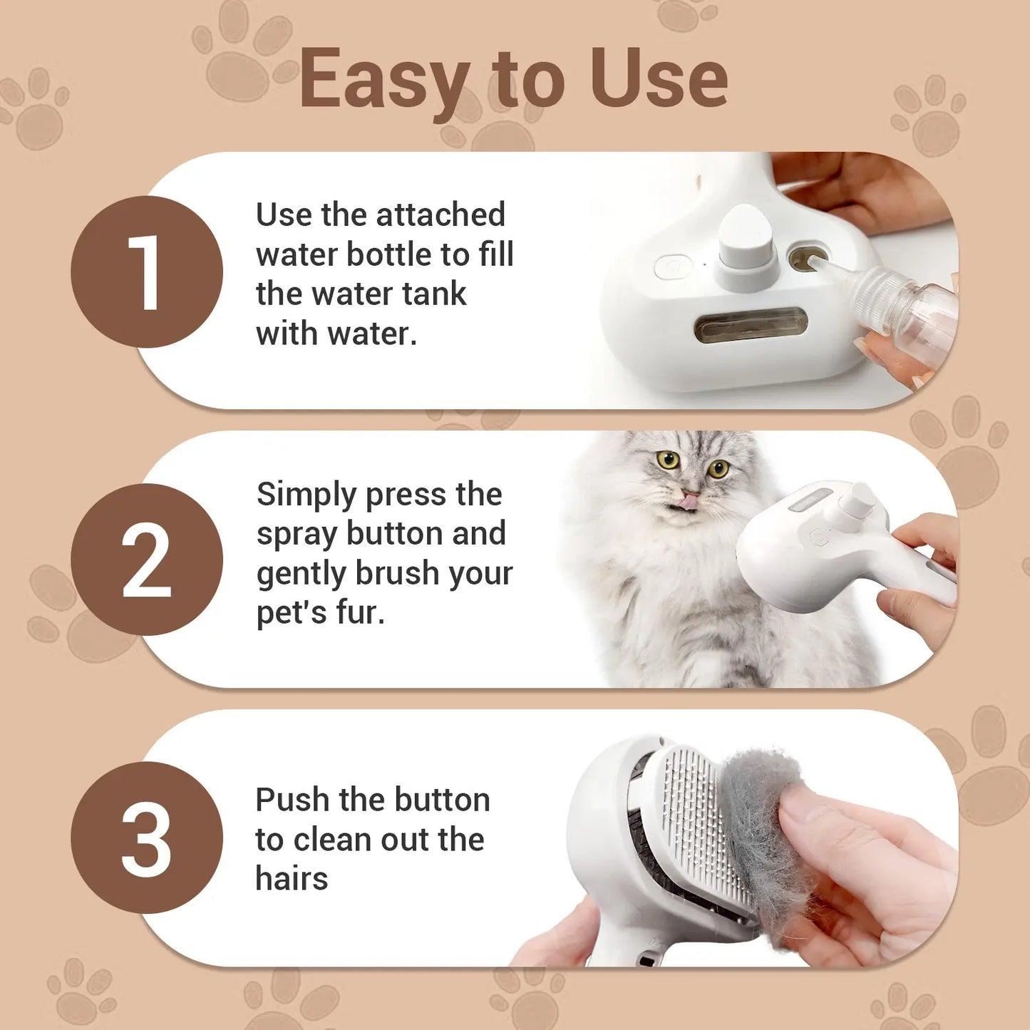 3-in-1 Steam Pet Brush | Self-Cleaning Deshedding & Massage Tool for Cats & Dogs