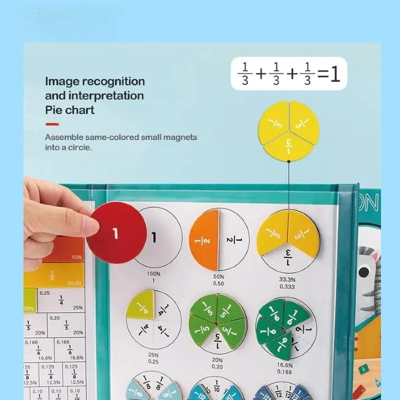 Magnetic Fraction Math Learning Book for Kids Aged 3-8, Colorful Educational Puzzle Toy, Magnetic Book for Addition & Subtraction Practice