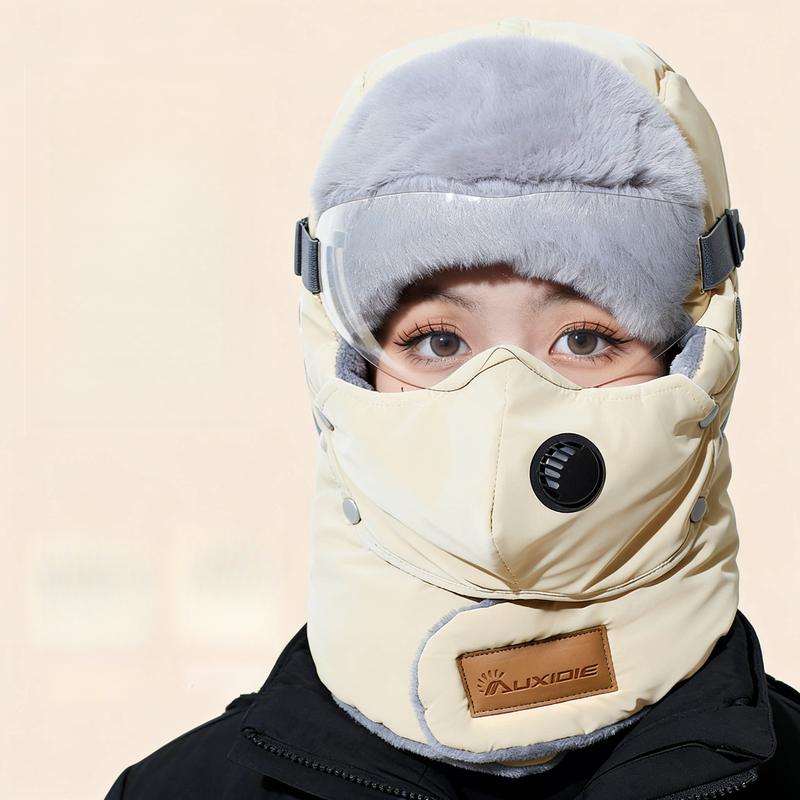 Unisex Fleece-Lined Winter Outdoor Biking Hat with Detachable Goggles