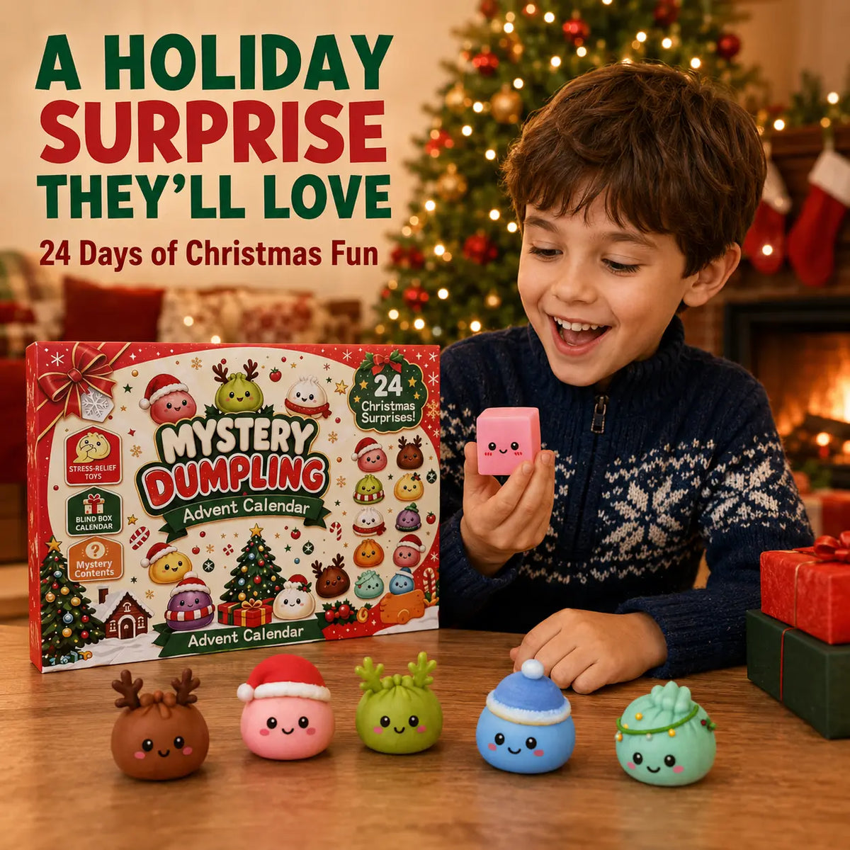 Christmas Mini Squishies Advent Calendar 2026 – 24-Day Dumpling & Glitter Toy Countdown Gift for Kids