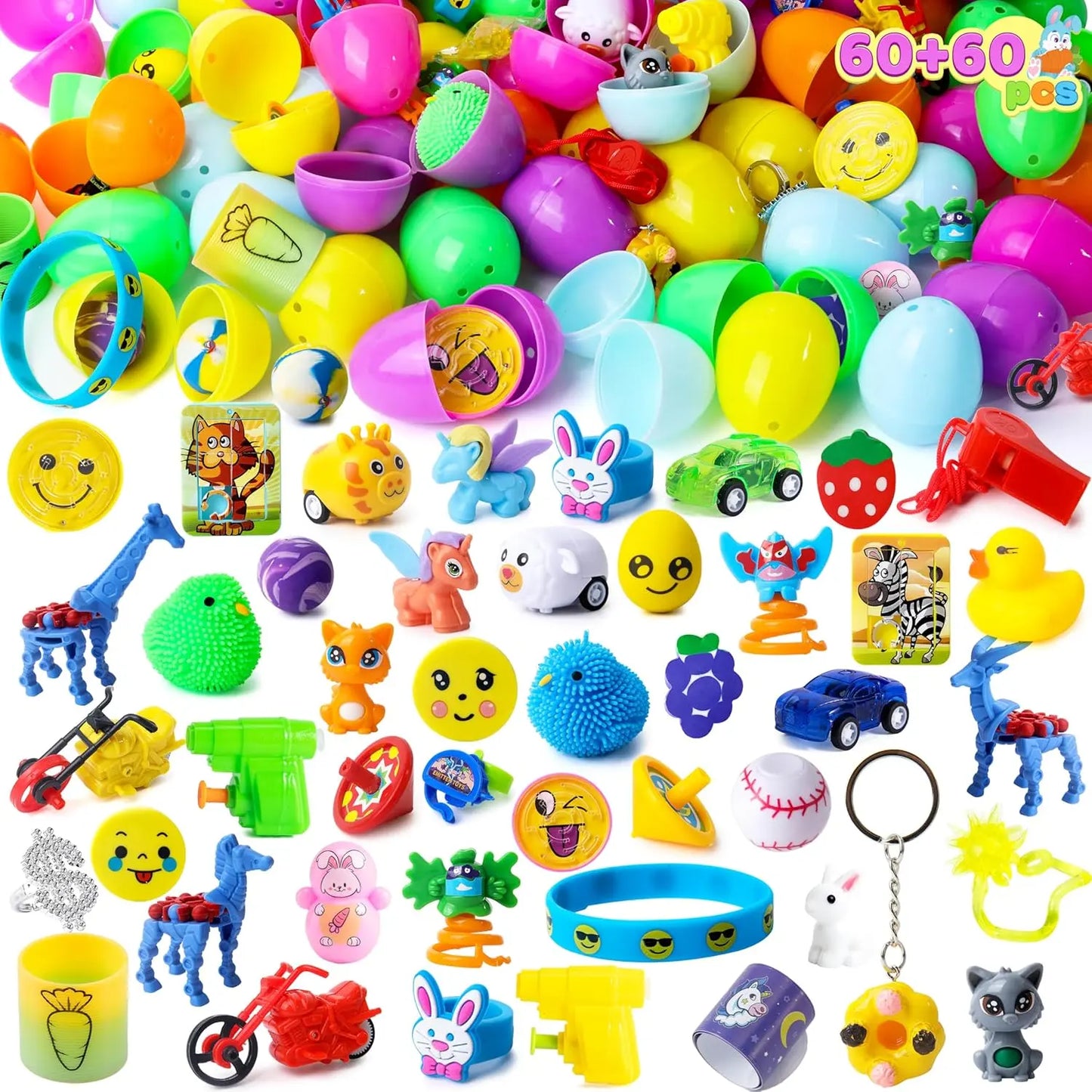 Prefilled Easter Eggs Toys and Stickers for Easter Egg Hunt, Filled with Toys Party Favors for Kids Boys Girls Easter Eggs Hunt, Basket Stuffers Fillers, Classroom Prize Supplies Kids Outdoor Play