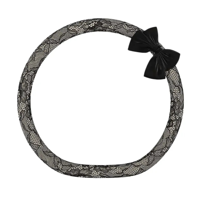 Lace Steering Wheel Cover 15 Inch Diameter Elegant Black with Large Cute Bow-knot Design Aesthetic Car Interior Decoration Non-Slip Universal Fit  for Women men