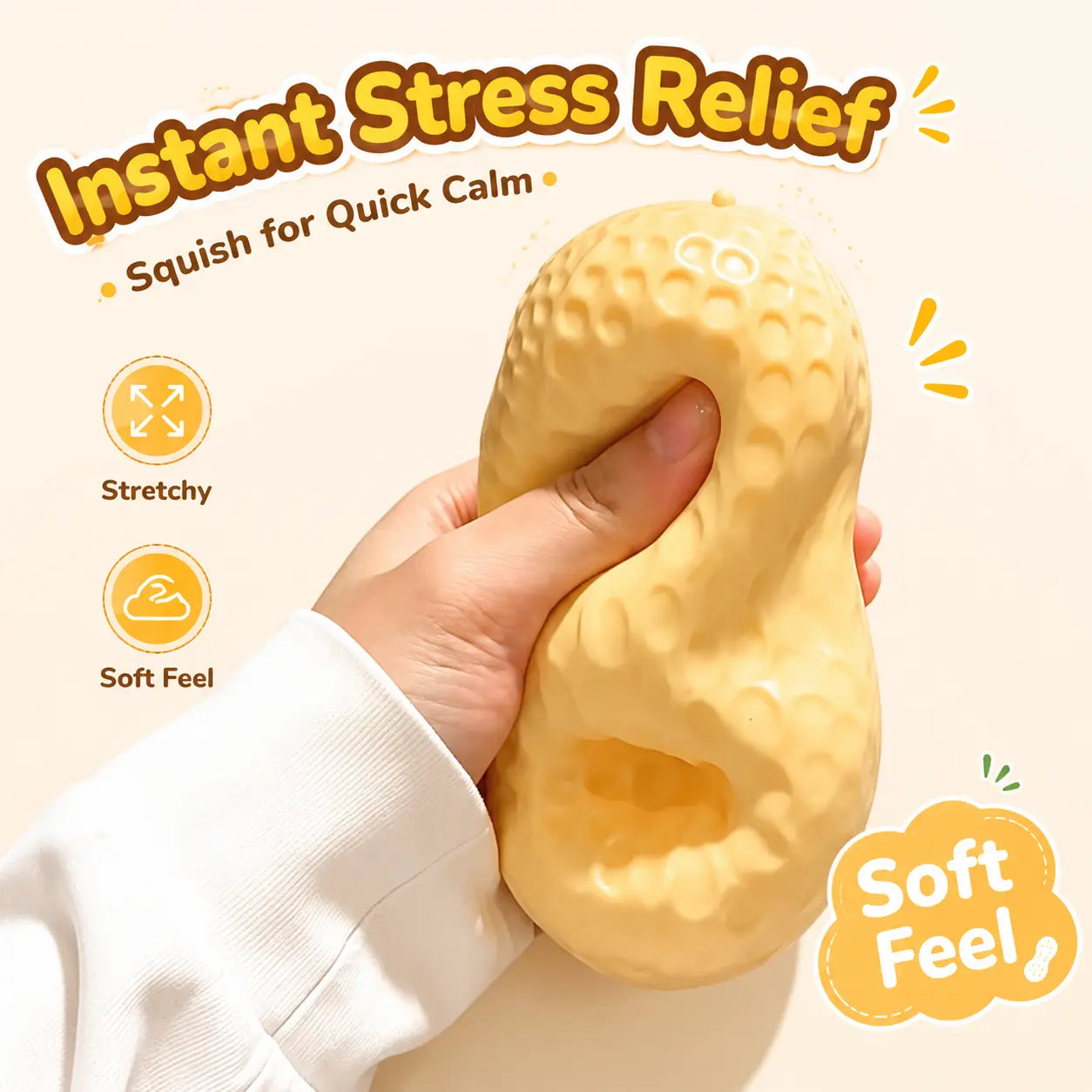 Crunchy Sound Peanut Squishy Toy, Soft Sensory Stress Relief Fidget Toy for Teens, Adults, Desk Relaxation & Party Gifts