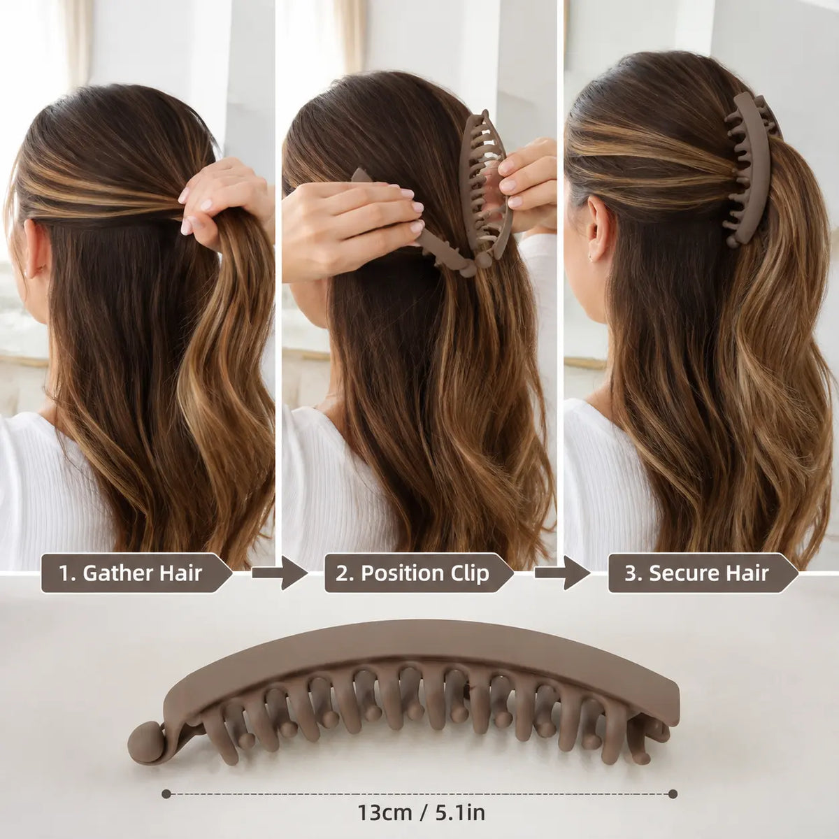 3-Piece French Banana Hair Clips – Non-Slip Neutral Ponytail Claw Clips for All Hair Types