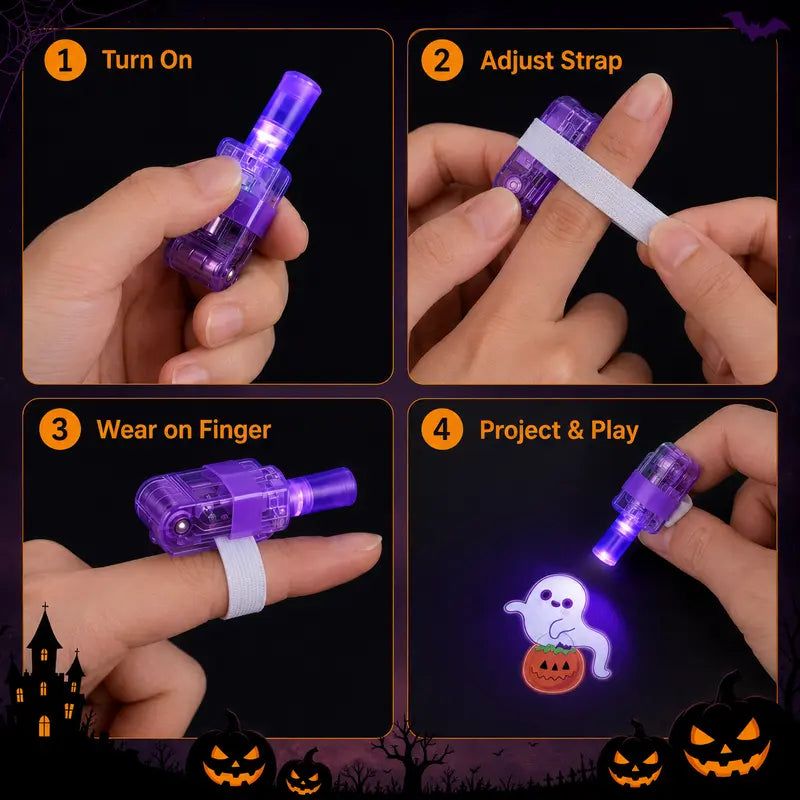 Halloween LED Projection Finger Lights – Multi-Color Trick-or-Treat Goodie Bag Fillers