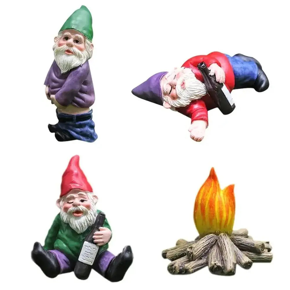 Creative Gnome Design Resin Craft (4 Counts), Miniature Garden Ornament, Fun Garden Gnome, Garden Gnome Statue, Micro Garden Decoration for Yard, Patio, Lawn, Indoor and Outdoor Decoration, Garden Accessories, Home Decor