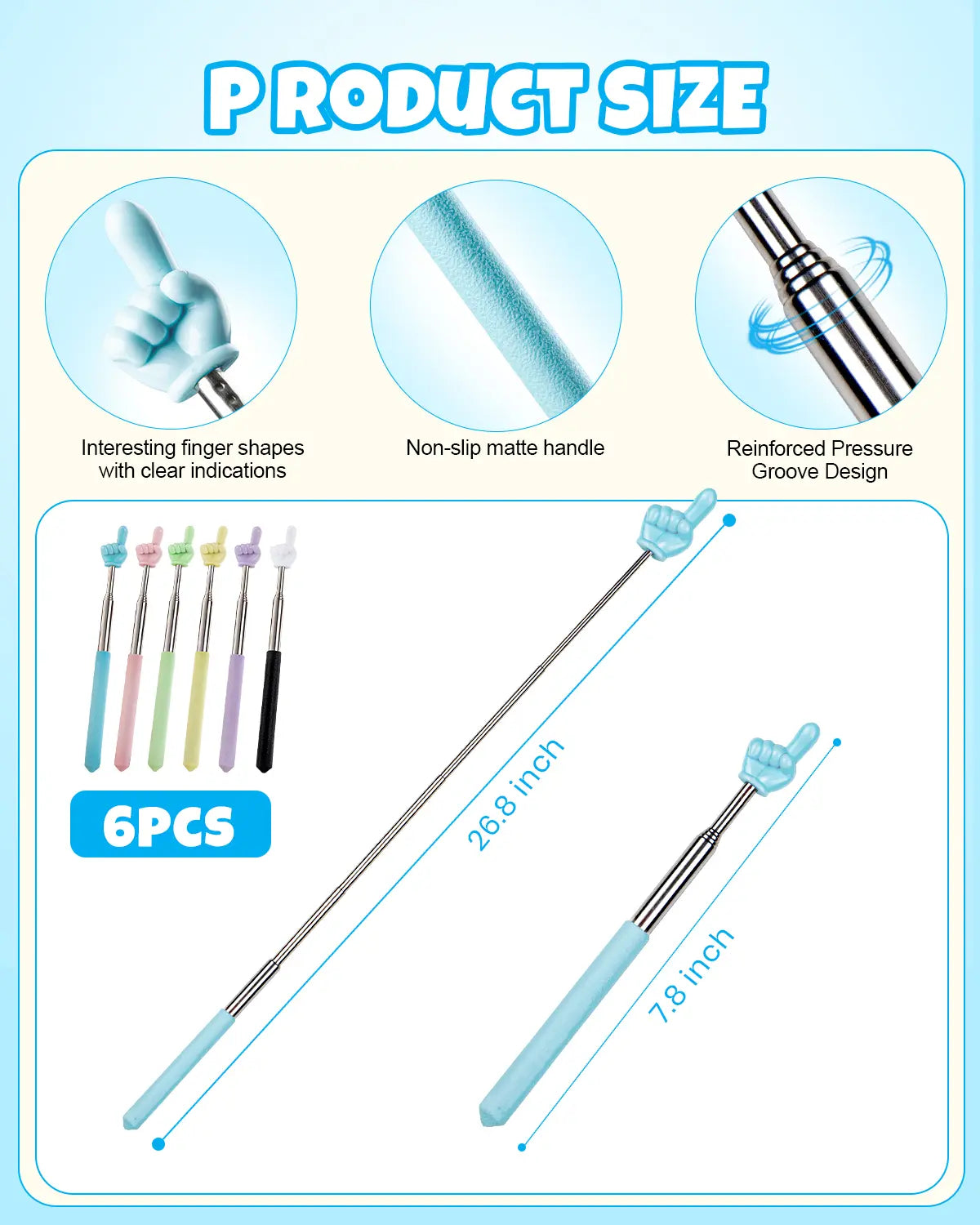 6PCS Extendable Finger Pointer Sticks for Classroom