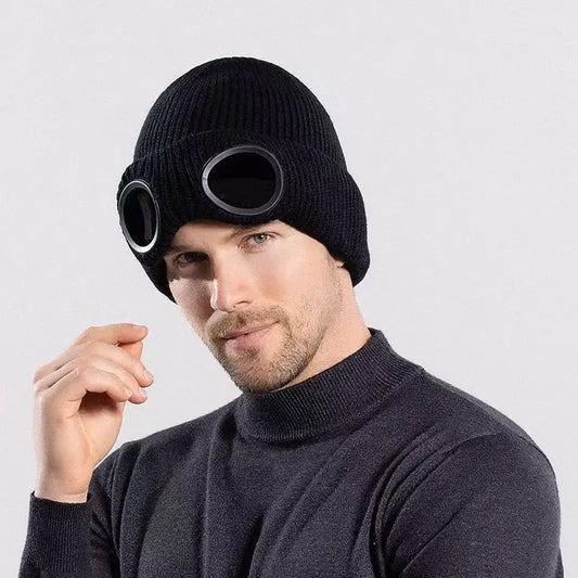 Unisex Solid Color Goggle Lens Design Beanie Hat - Casual Soft Comfortable Beanie for Fall & Winter, Fashion Accessories for Both Men & Women, Machine Washable Style Trendy SpringStatements Headwear tiktokshopspringglowup