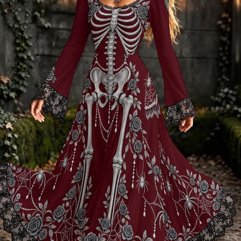 Women's Autumn Vintage Court Style Horn-Sleeve High-Waist Dress for Halloween