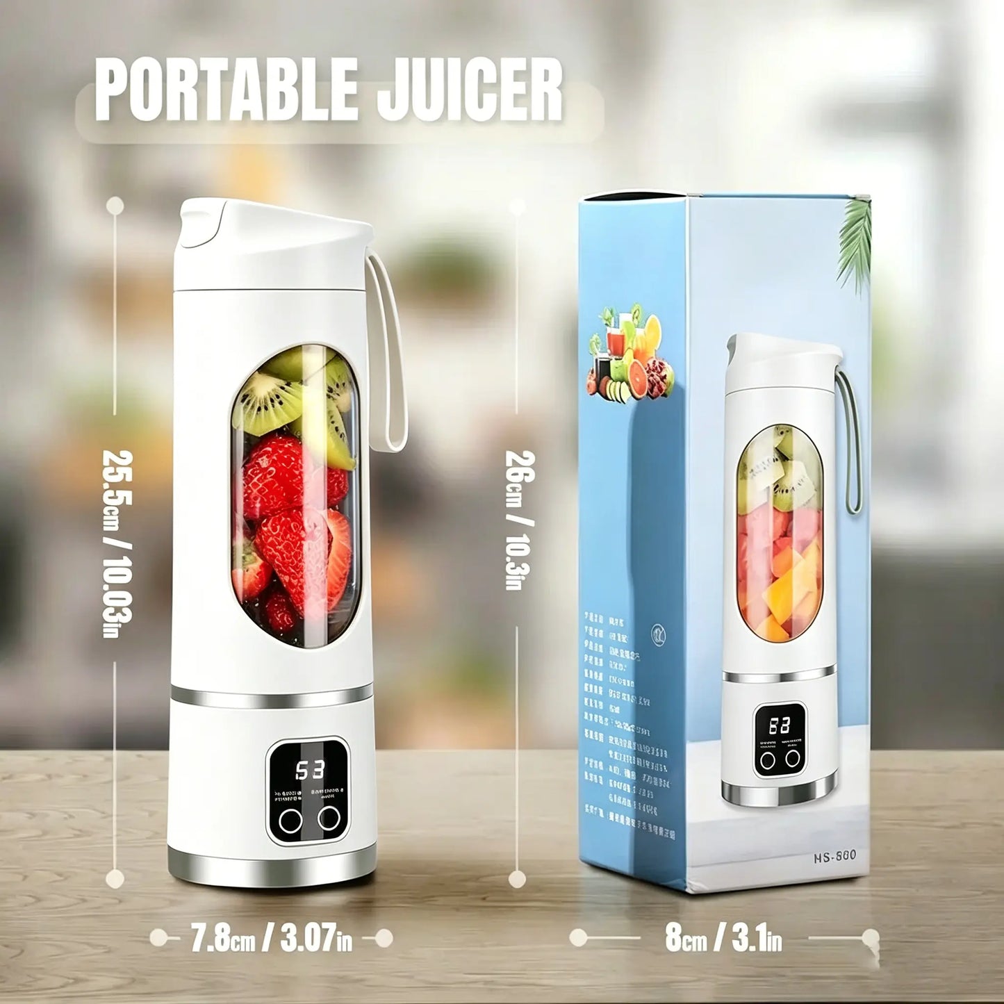 Portable USB Rechargeable Personal Blender with LED Display – 15.22oz Smoothies Maker
