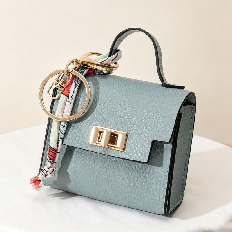 Mini Square Bag Pendant Keychain - High Quality Leather with Colorful Strap, Cute Car Keychain & Bag Charm Accessory