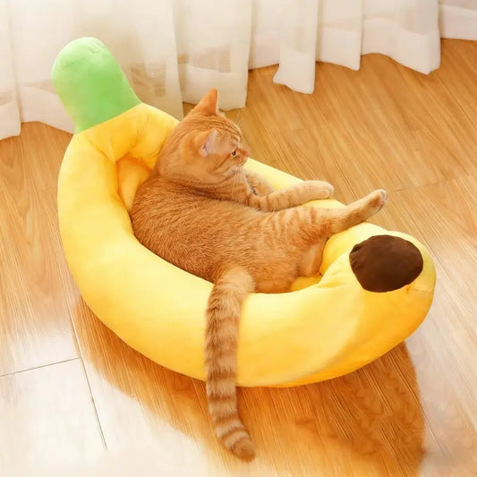 Banana Plush Pet Bed for Cats & Small Dogs – Soft Washable Cozy Banana Shape Pet Sofa