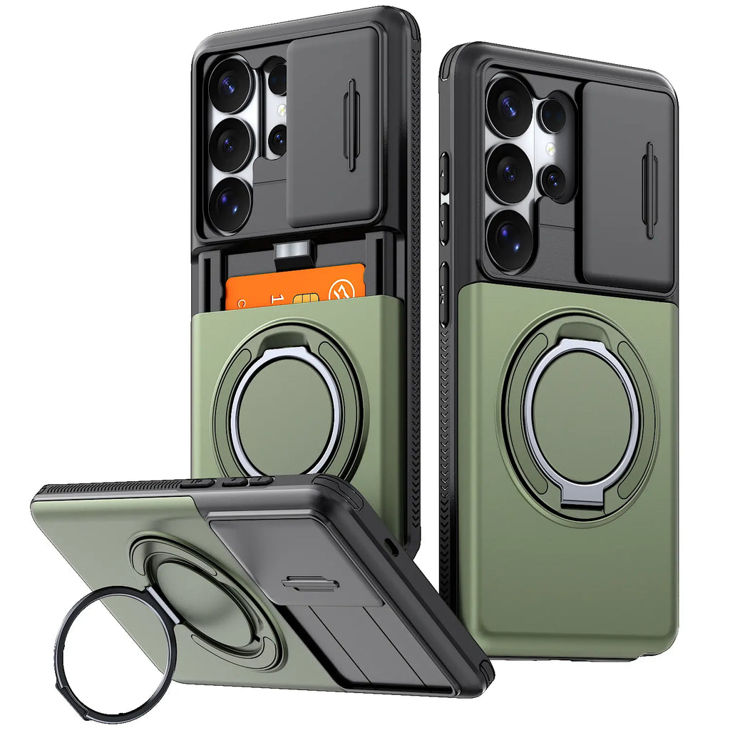 Slide Camera Cover Ring Kickstand Case for Samsung Galaxy S26 Ultra – Dual Layer Shockproof Wallet Cover