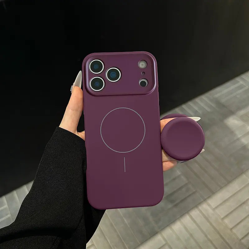 Magnetic Stand Liquid Silicone Full Coverage Phone Case with AI Capture Button for iPhone 18 Pro Max