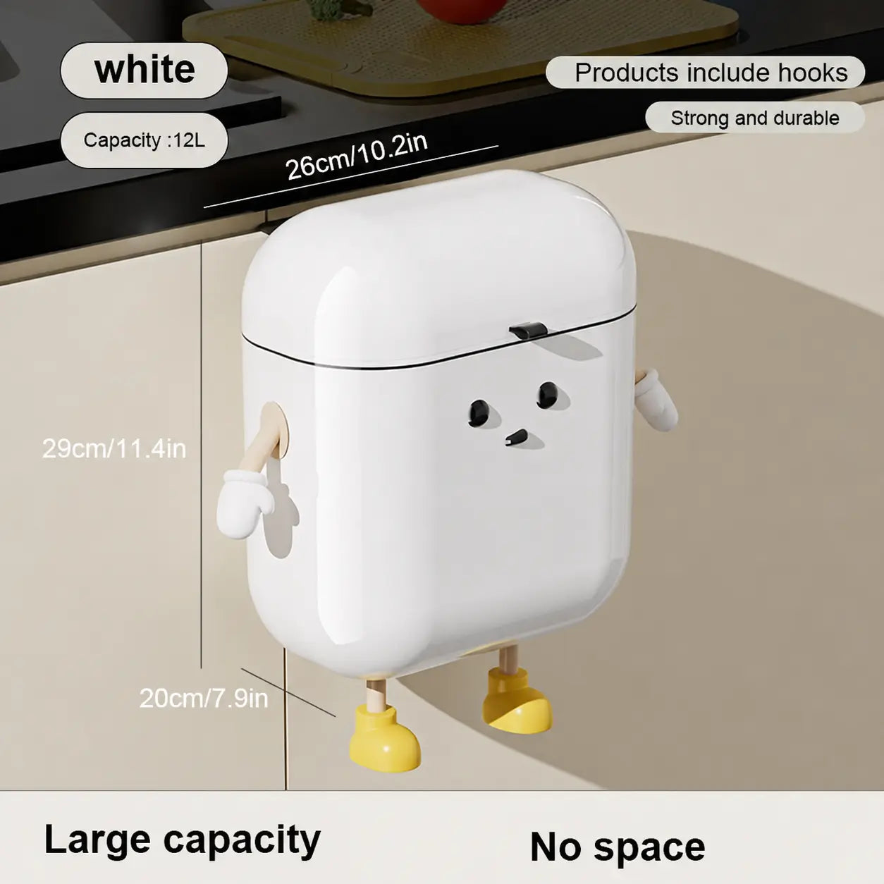 UFORU 12L Wall Mounted Trash Can with Lid, Hanging Leakproof Waste Bin for Kitchen, Bathroom, Bedroom, Office, Laundry Room & RV