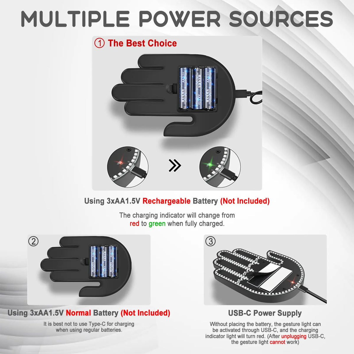 DIBMS Remote Control LED Car Gesture Light – Rechargeable Finger Hand Sign for Rear Window