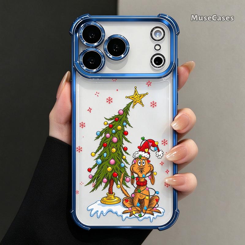 Funny Christmas Puppy Tree Lights Clear TPU Case for iPhone