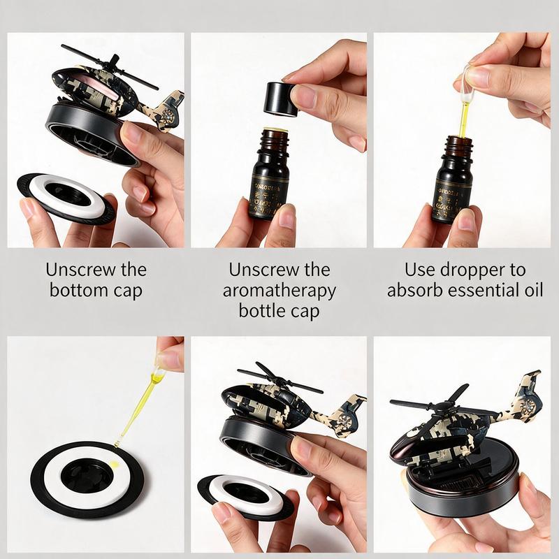 Solar-Powered Rotating Helicopter Aluminum Alloy Car Aromatherapy Diffuser