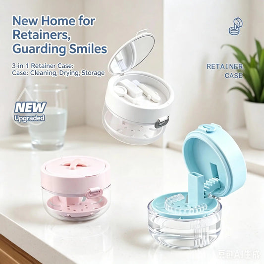 Travel Retainer Cleaning Case with Soak Cup, Mirror and Brush