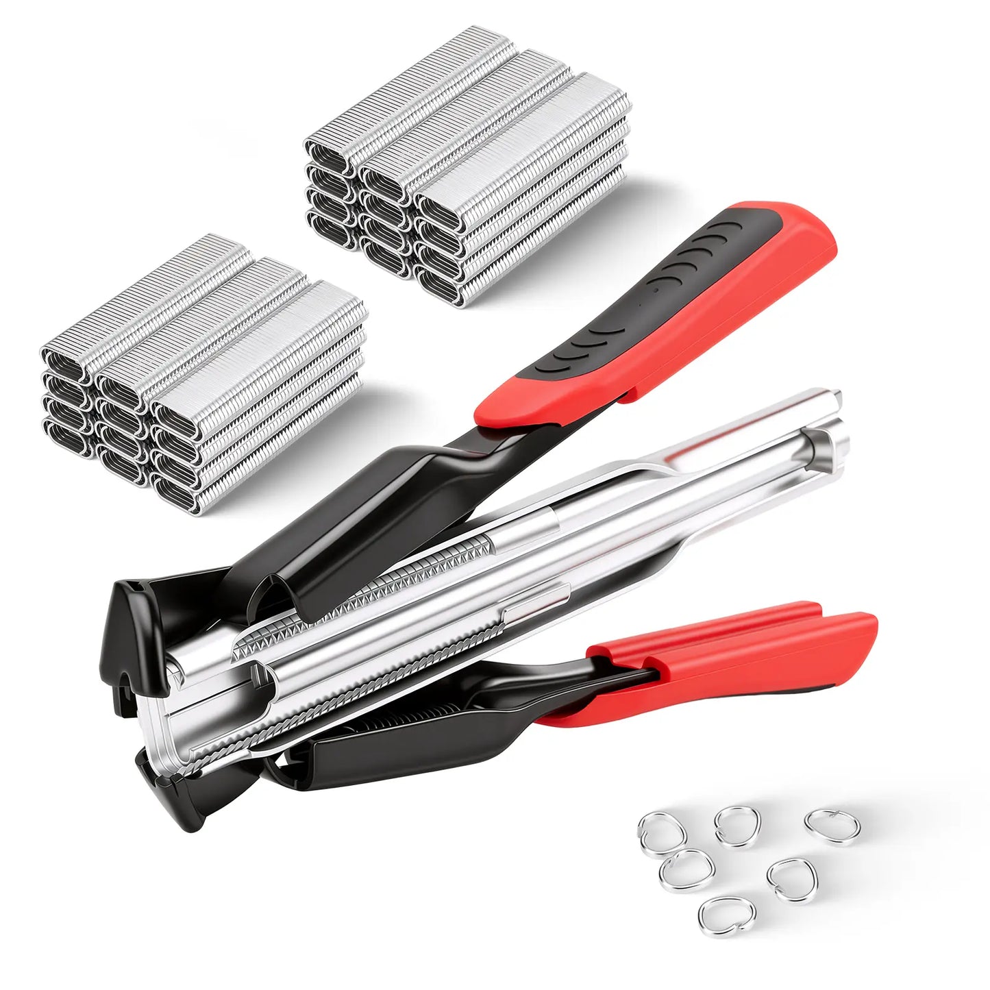 GJANSH 100 PCS/2500 PCS C Clips Hog Ring Pliers Kit, 3/4'' Hog Ring Nail, Fencing Plier Staple Gun Cage Clamp for Animal Pet Cages Fencing, Upholstery, Car Cushions, Meat and Sausage Casings fathersdaygift