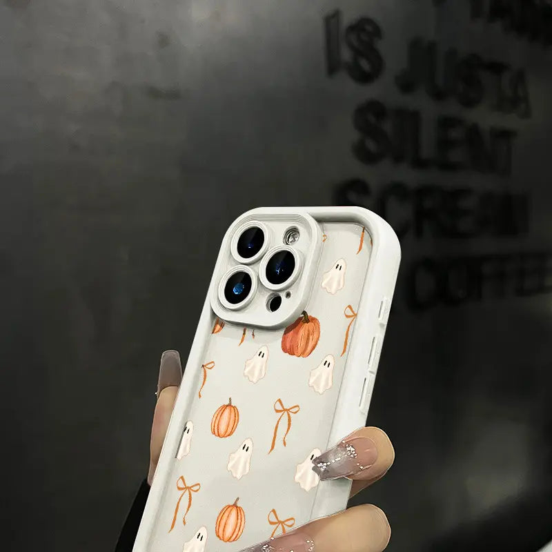 Cute Halloween Ghost Pumpkin Bow Phone Case for iPhone 17 Pro Max – Shockproof Protective Cover