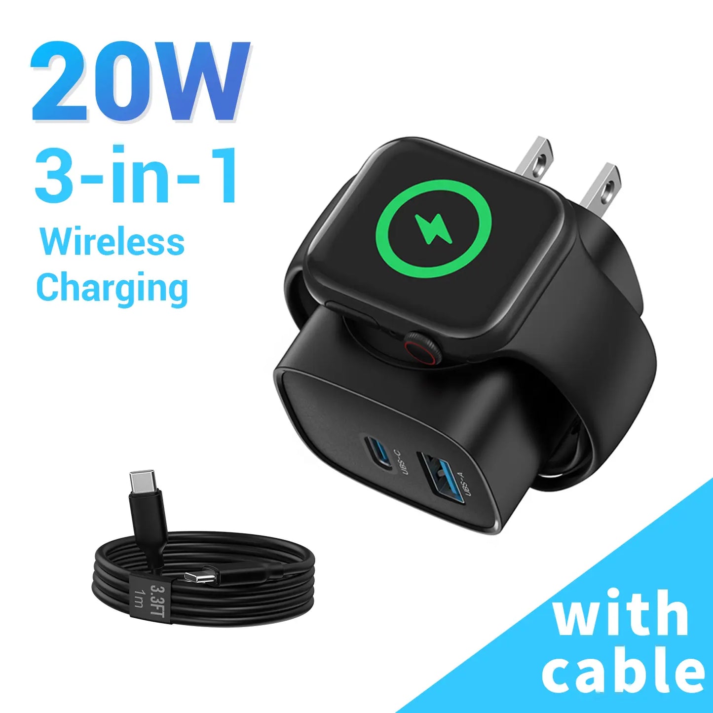 3-in-1 Magnetic Wireless Wall Charger | 20W PD Fast Charge with Cable
