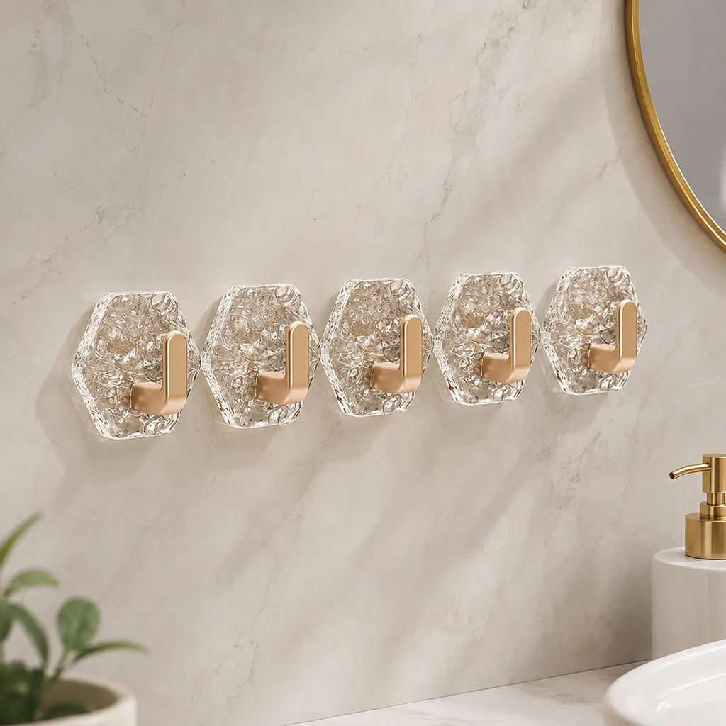 10/20-Pack Heavy-Duty Hexagonal Ripple Adhesive Hooks – Waterproof Wall Organizers for Kitchen & Bathroom