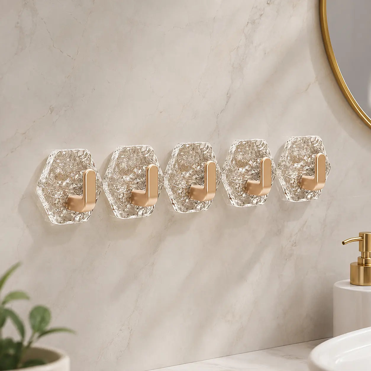 10/20-Pack Heavy-Duty Hexagonal Ripple Adhesive Hooks – Waterproof Wall Organizers for Kitchen & Bathroom