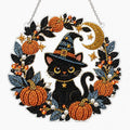 Halloween Diamond Painting Suncatcher Ornament Kit – Pumpkin & Black Cat DIY Gem Art for Window Decor