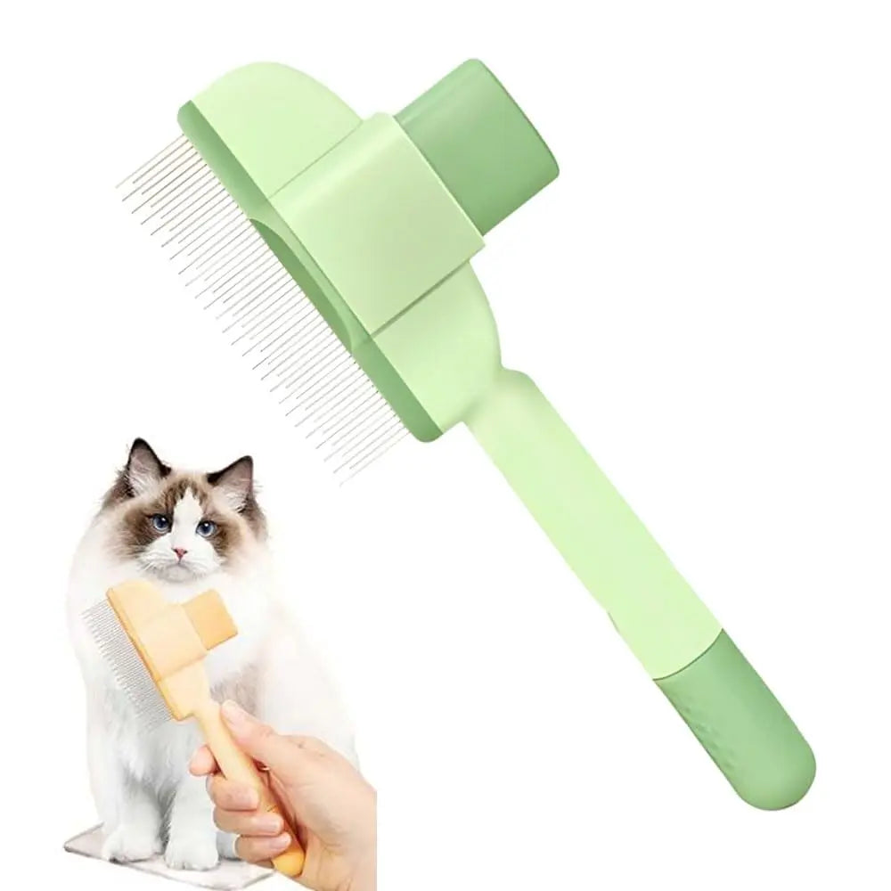 Pet Hair Removal Comb with Release Button for Cats and Dogs, De-Shedding Brush with Long & Short Stainless Steel Teeth for Efficient Hair Removal