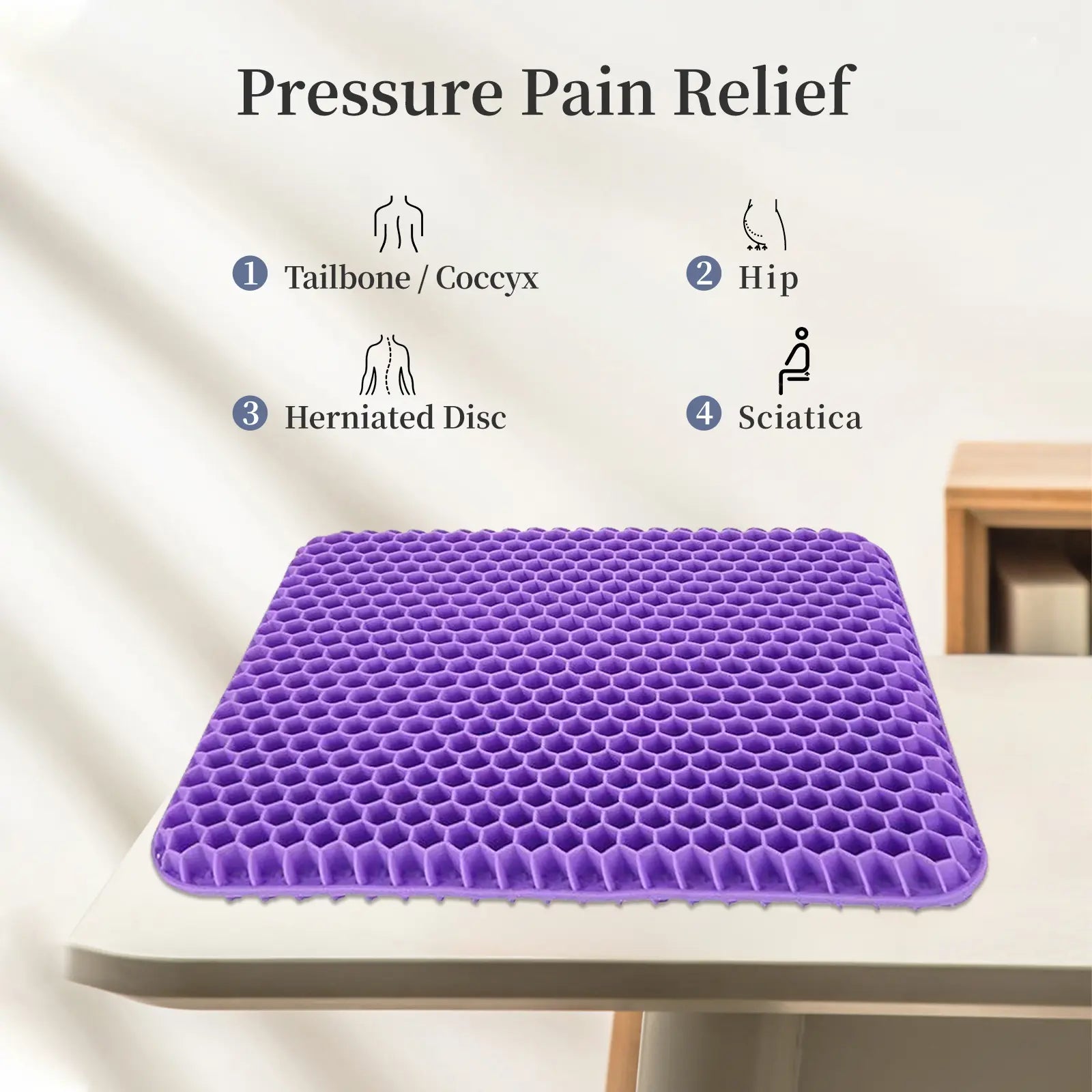 Double-Thick Gel Seat Cushion Honeycomb Breathable Non-Slip Cover 15.75x13.39x1 in Pressure Relief for Office Car Wheelchair Elastic Furniture Protector