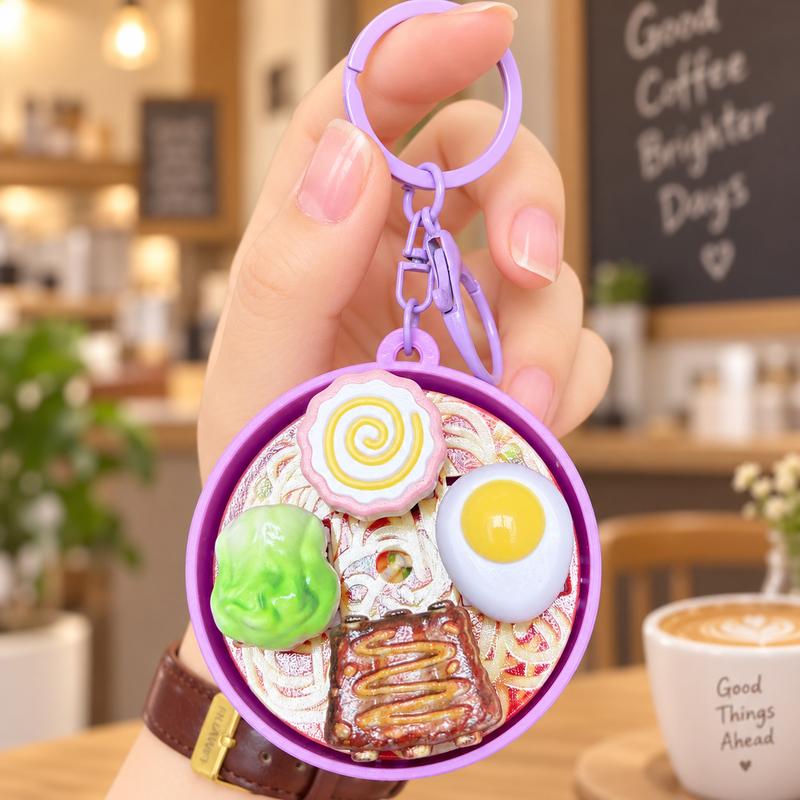 Cute Ramen Noodle Bowl Pressable Spinning Fidget Toy Keychain – Novelty Bag Charm