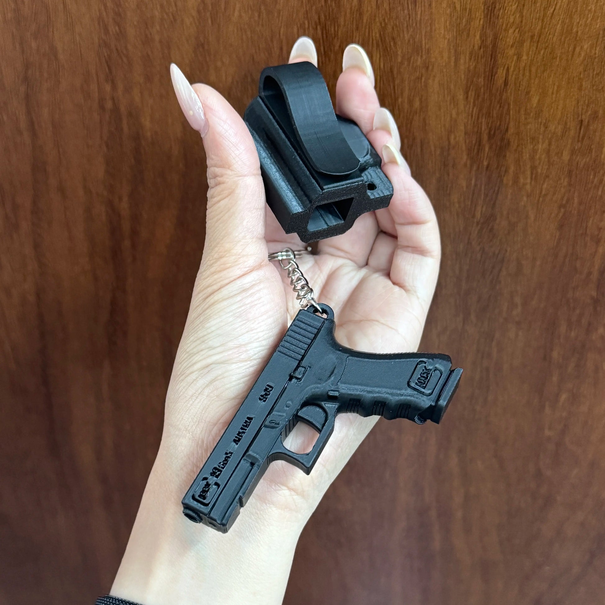 3D Printed P*stol & Holster Keychain,Pocket-Style Novelty Key Ring,Gift for Men