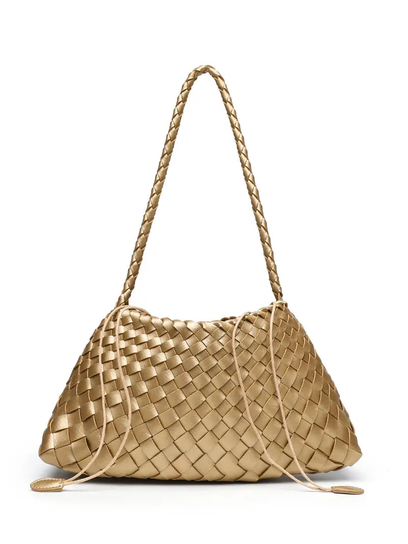 Handmade Woven Beach Bag, 2026 New Luxury Crossbody Shoulder Bag, Casual Plain Design, All Seasons, 18 Colors, Includes Inner Pouch