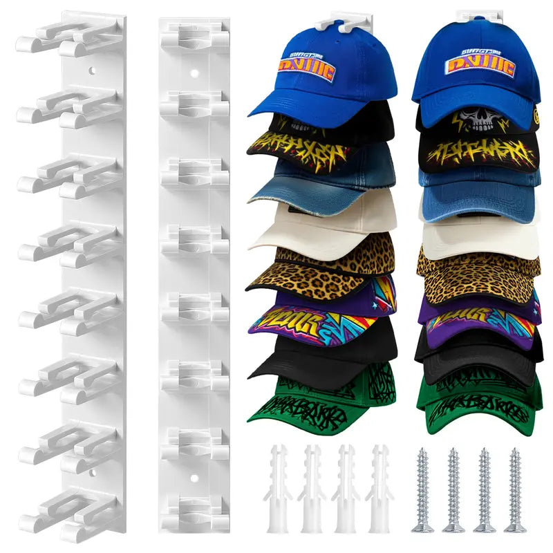 Hat Hook for Wall 2 Pack Hat Organizer Holds Up to 20 Hats with Strong Adhesive and 8 Screws Cap Holder for Closet Door and Bedroom B-Black - Decor Key Hook Wall Mounted Shelf
