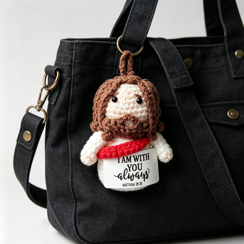 Handmade Yarn Crochet Jesus Stuffed Doll – Faith Car Charm Keychain & Dashboard Decoration