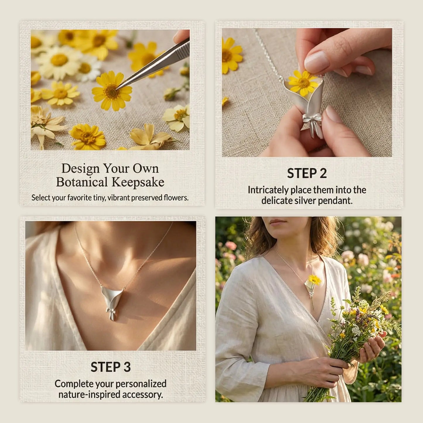 DIY Bouquet Necklace – Create your own custom floral accessory by inserting dried or fresh stems. Holiday gifts for friends and family