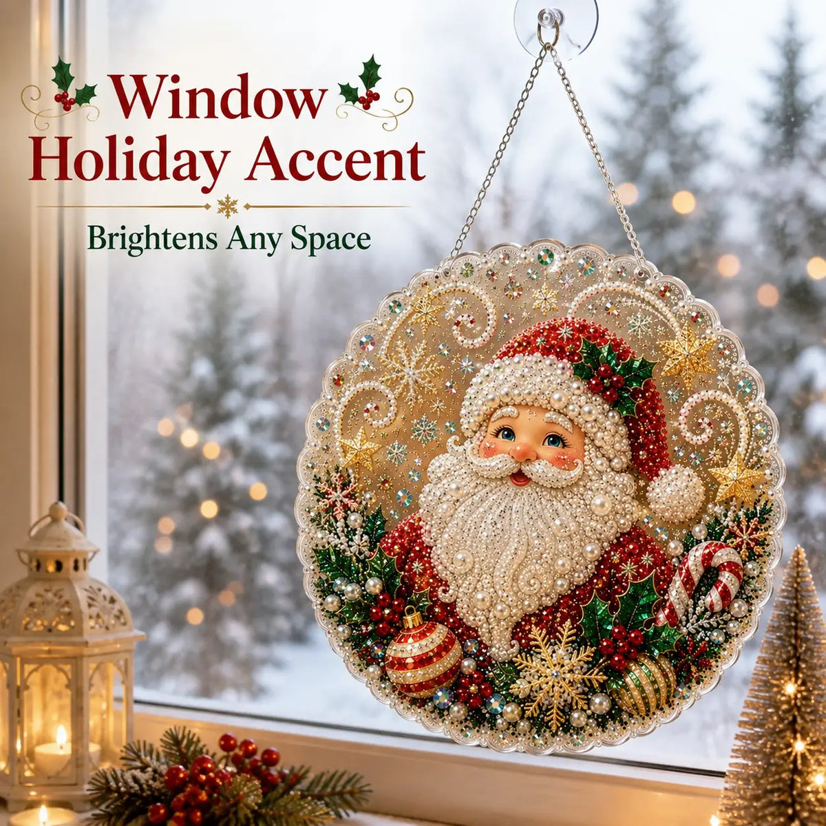 Santa DIY Diamond Painting Hanging Ornament Kit – 8x8" Gem Art Craft Set for Christmas Decor
